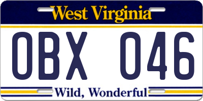 WV license plate OBX046