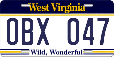 WV license plate OBX047