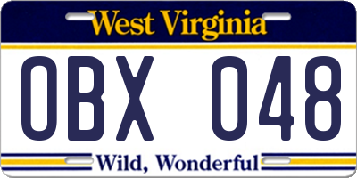 WV license plate OBX048