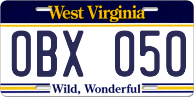 WV license plate OBX050
