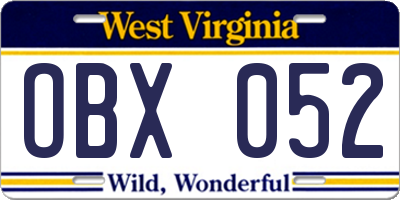 WV license plate OBX052