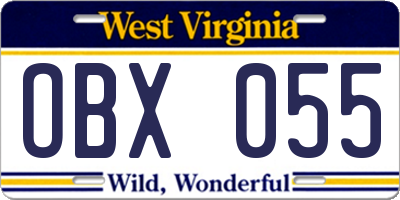 WV license plate OBX055