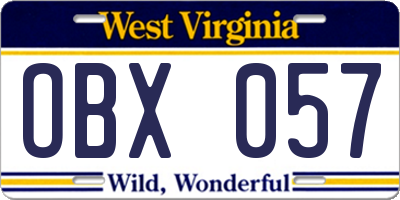 WV license plate OBX057