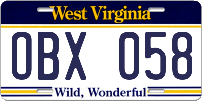 WV license plate OBX058