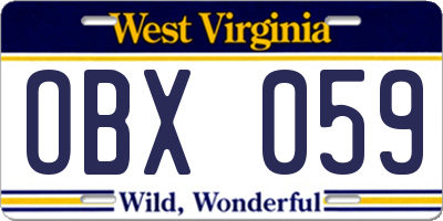 WV license plate OBX059