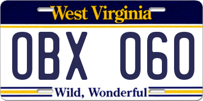 WV license plate OBX060