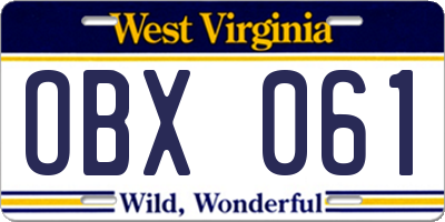 WV license plate OBX061