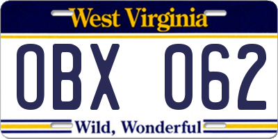 WV license plate OBX062