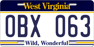 WV license plate OBX063