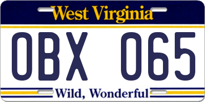 WV license plate OBX065