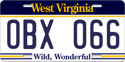WV license plate OBX066