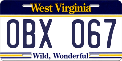 WV license plate OBX067