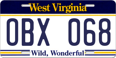 WV license plate OBX068