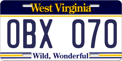 WV license plate OBX070