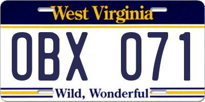 WV license plate OBX071