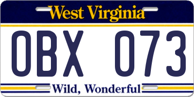 WV license plate OBX073