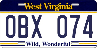 WV license plate OBX074