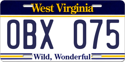 WV license plate OBX075