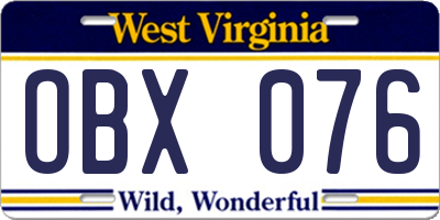 WV license plate OBX076