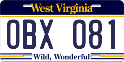 WV license plate OBX081