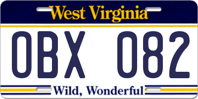 WV license plate OBX082