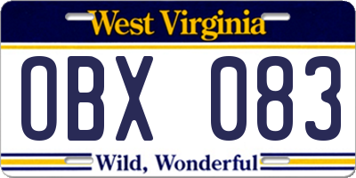 WV license plate OBX083