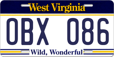 WV license plate OBX086