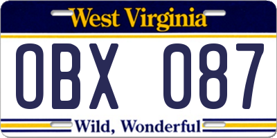 WV license plate OBX087
