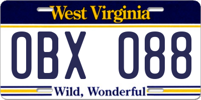 WV license plate OBX088