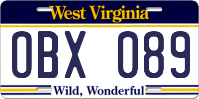 WV license plate OBX089
