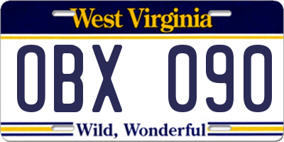 WV license plate OBX090