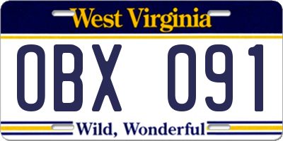 WV license plate OBX091