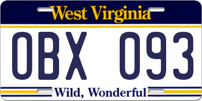 WV license plate OBX093