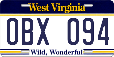 WV license plate OBX094