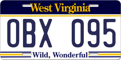 WV license plate OBX095