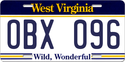 WV license plate OBX096