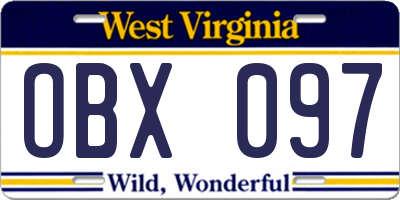 WV license plate OBX097
