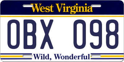 WV license plate OBX098
