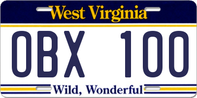 WV license plate OBX100