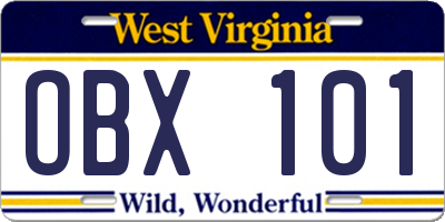 WV license plate OBX101