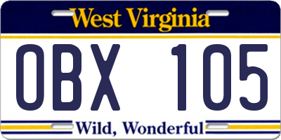 WV license plate OBX105