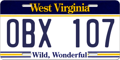 WV license plate OBX107