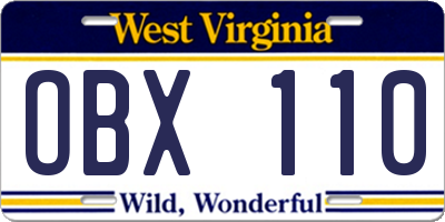 WV license plate OBX110