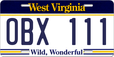 WV license plate OBX111