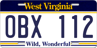 WV license plate OBX112