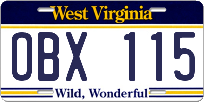 WV license plate OBX115