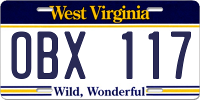 WV license plate OBX117