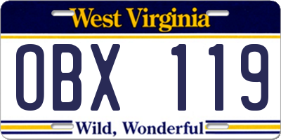 WV license plate OBX119