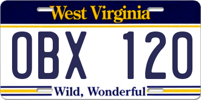 WV license plate OBX120
