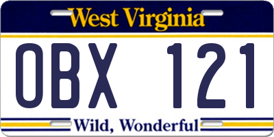 WV license plate OBX121